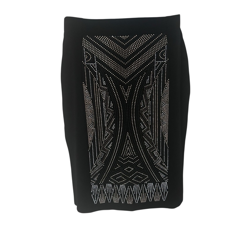 MIDNIGHT VELVET CATALOG Studded Black Ponte Stretch Knit Pencil Skirt size M